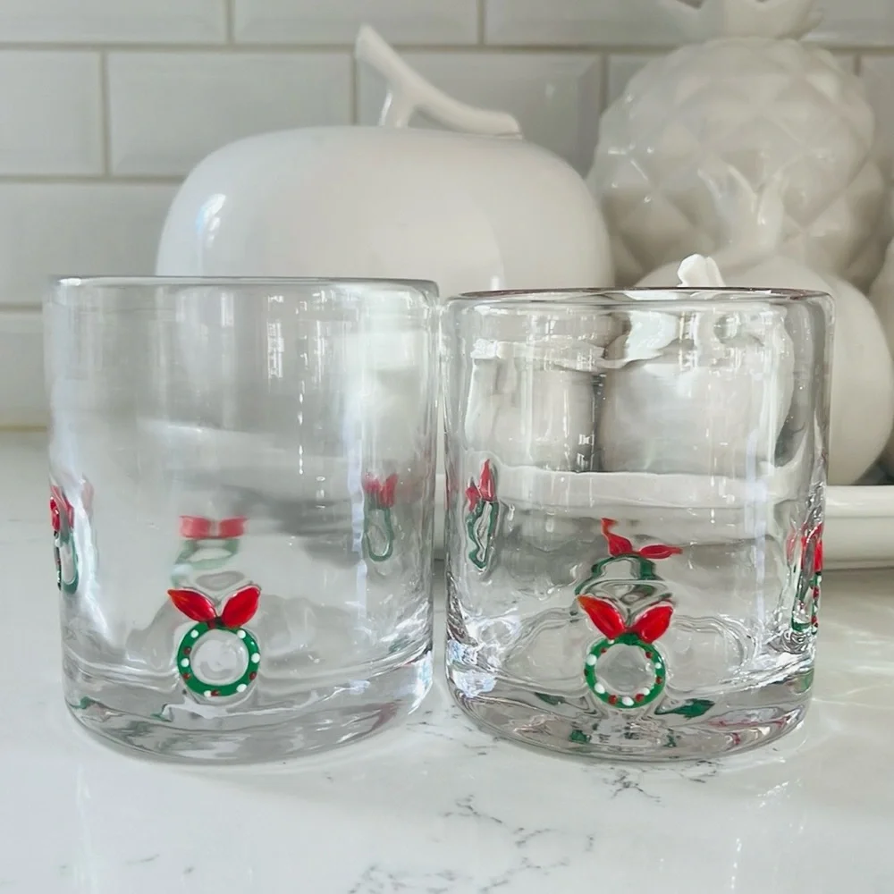 Crate&Barrel Wreath Icon Double Old-Fashioned Glasses
